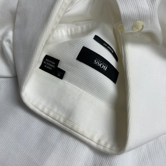 Hugo Boss Sharp Fit Button Down Dress Shirt Kent Collar Double Cuffs - Picture 8 of 9
